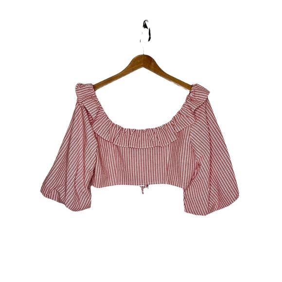 Zara Womens Striped With Ruffles Crop Top Red/White Large - Picture 6 of 7